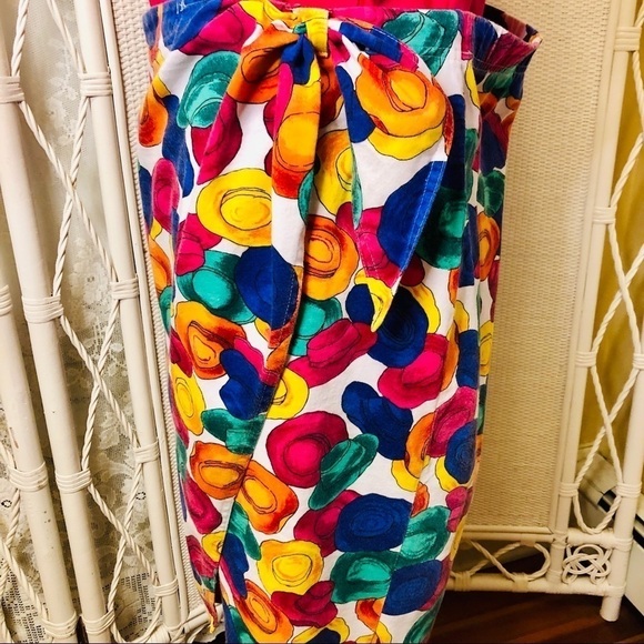 Vintage 90s Skirt Multicolor Hat Print Wrap with Tie Evan Picone Y2K size Large - Picture 5 of 16